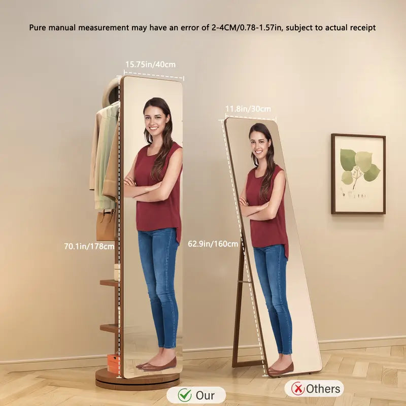 IR✨ Solid Wood Floor Mirror – Rotating with Coat Rack! 🪞