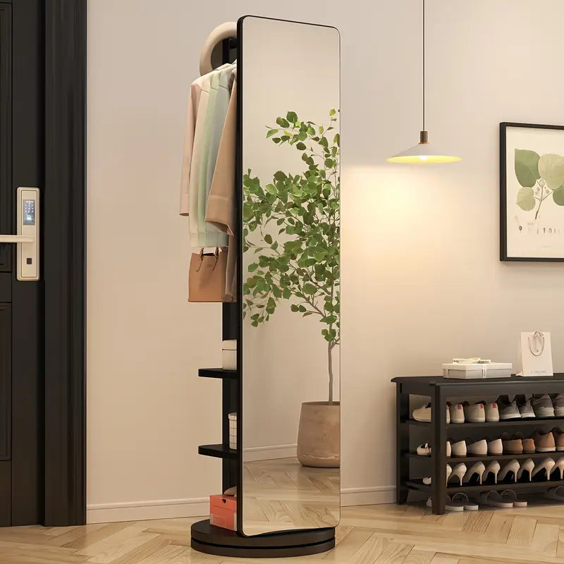 IR✨ Solid Wood Floor Mirror – Rotating with Coat Rack! 🪞