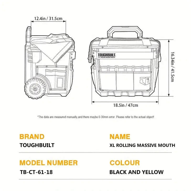 FJ- Sac à outils roulant XL avec ouverture extra-large.