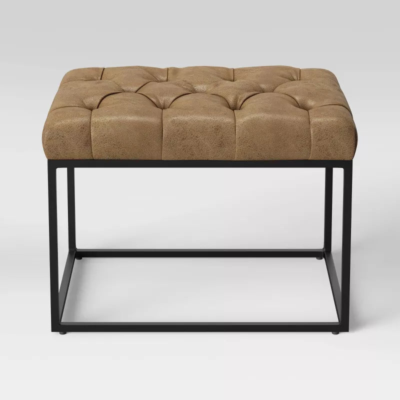 Pouf Trubeck avec base en métal rembourrée en simili cuir marron