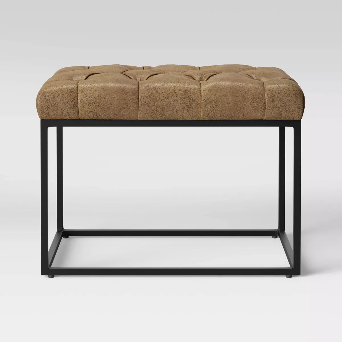 Pouf Trubeck avec base en métal rembourrée en simili cuir marron