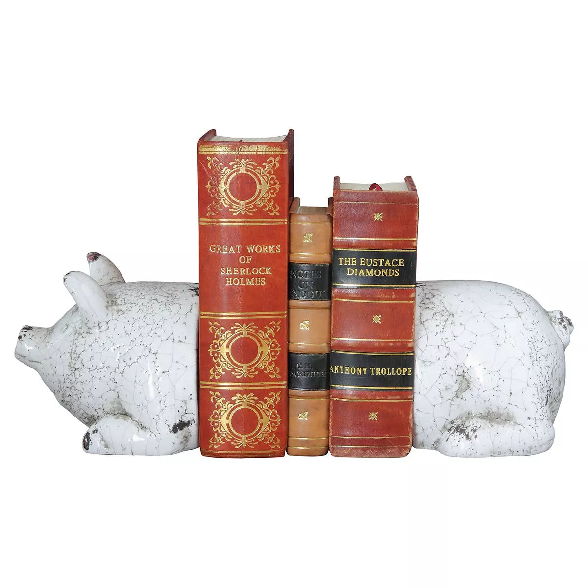 Storied Home Serre-livres Cochon en Terre Cuite Blanc Antique (5-1/4") : Style Ferme, Décoration d'Étagère pour Tous les Âges