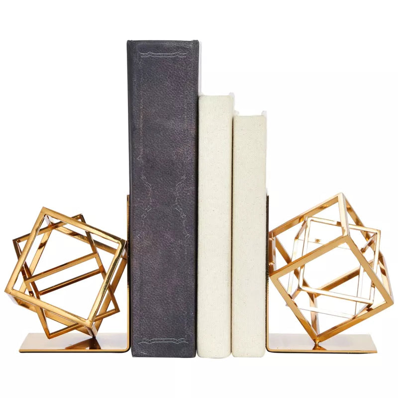 Gouden Juvale decoratieve boekensteunen met vierkant geometrisch ontwerp in metaal