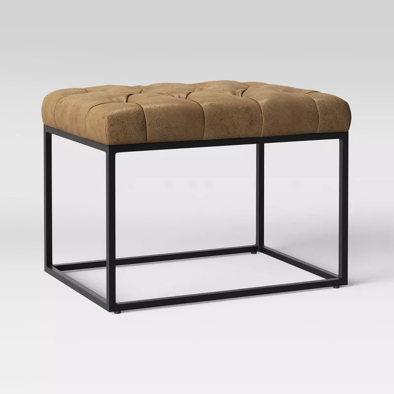 Pouf Trubeck avec base en métal rembourrée en simili cuir marron