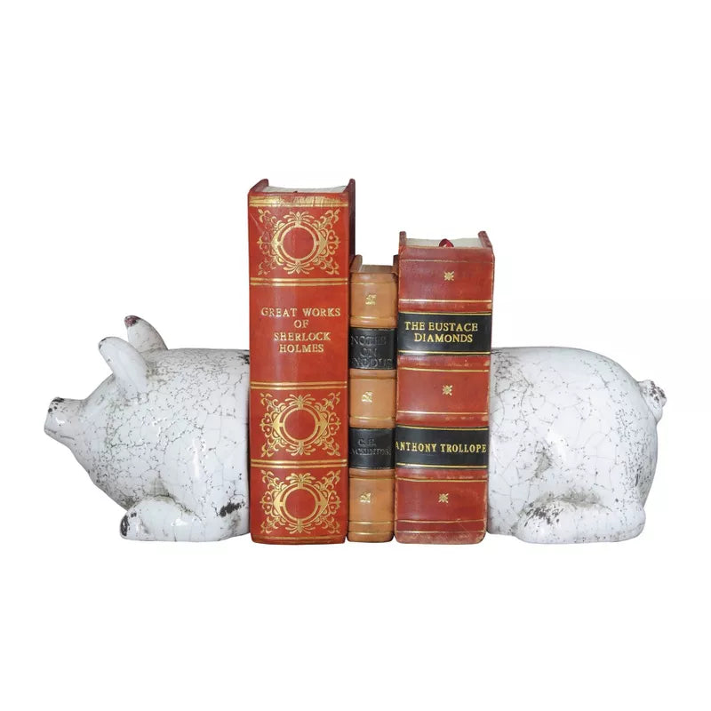 Storied Home TerraCotta Pig Boekensteunen Antiek Wit (5-1/4"): Boerderijstijl, Plankdecoratie voor alle leeftijden